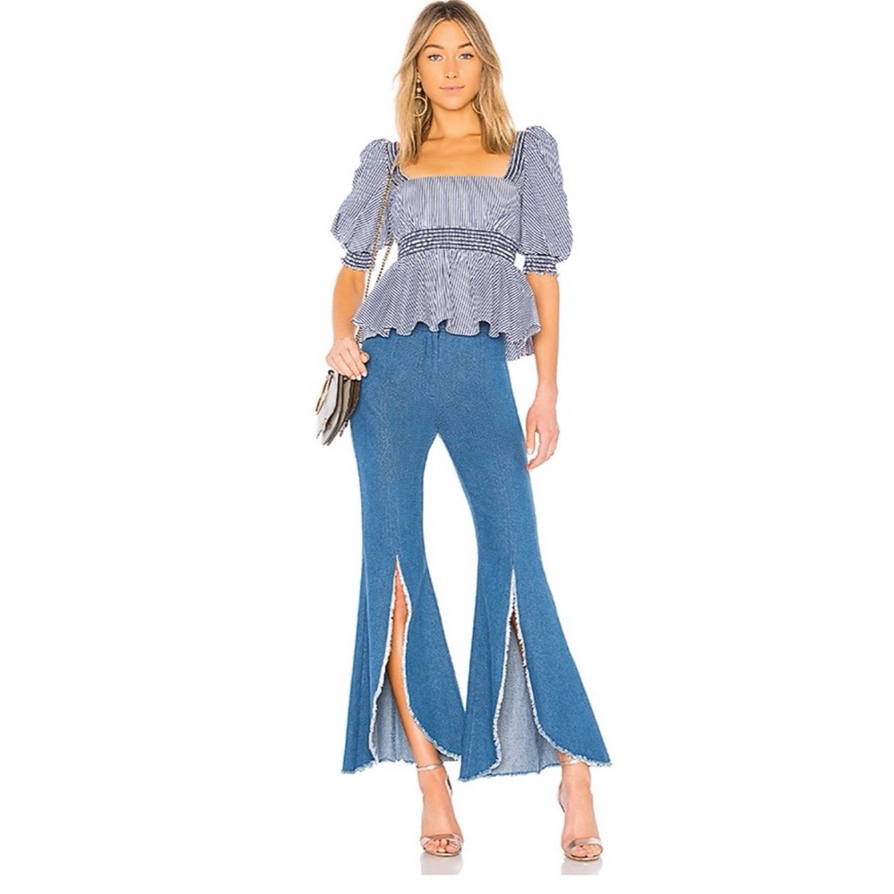 Petersyn Malibu Slit-Front Raw-Edge Flare Jeans L